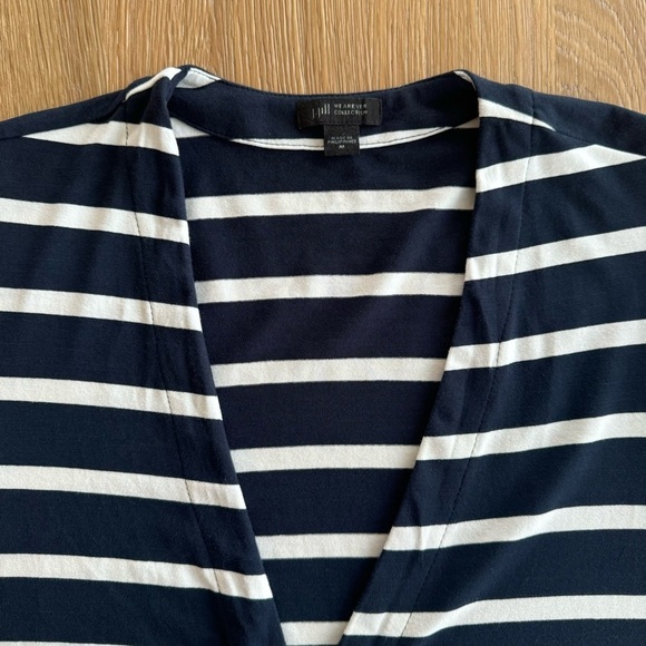 J. Jill Wearever Women’s Striped Long Cardigan Navy Blue Medium Knit Jersey - Picture 7 of 8